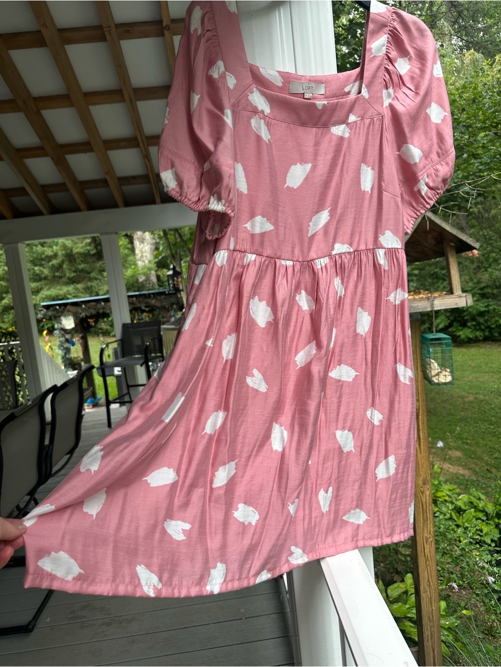 Loft Brushstroke Square neck Swing Dress pink and white